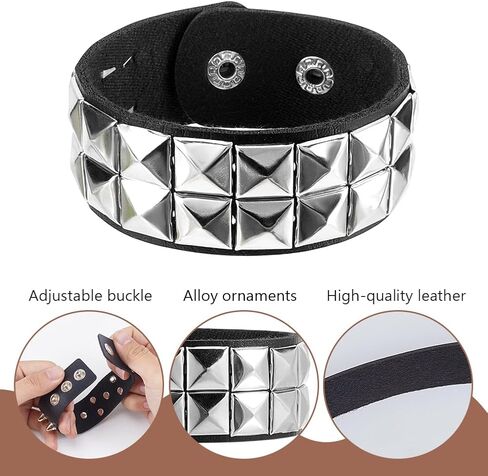 PLIGREAT 10 Pcs Leather Punk Bracelet Black Gothic Steampunk Buckle Wristband Cuff Bangle Retro Adjustable Cool Rock Cuff Bracelets for Men Women Cosplay Night Club Party Favors Gift in Saudi Arabia