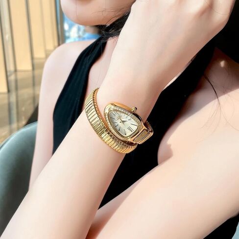 Classic Snake Shape Watch for Women Gold Silver Scaleable Bracelet Womens Watches Bling Diamonds Quartz Ladies Wristwatch in Saudi Arabia