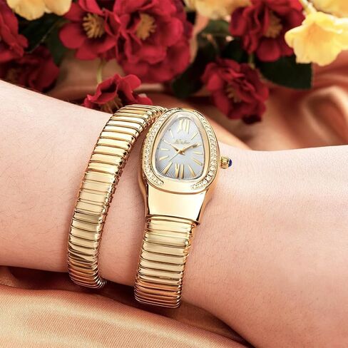 Classic Snake Shape Watch for Women Gold Silver Scaleable Bracelet Womens Watches Bling Diamonds Quartz Ladies Wristwatch in Saudi Arabia