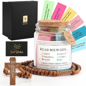 Bible Verse Jar, Read Me When Bible Verses with Cross Necklace for Women Men, Birthday Gifts, Christmas & Mothers Day Gifts, Her Graduation Gift, Prayer Jar with Scriptures