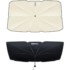 [2025 Upgrade] Retractable Windshield Sun Shade for Car, Umbrella Sunshade for Car Windshield Protect Vehicle from Sun Rays & Heat Damage Medium (57" x 33")
