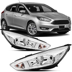 Headlights Assembly Compatible With 2015-2018 Ford Focus Halogen Headlamp,Chrome Housing Amber OE Style, For 2015 2016 2017 2018 ST/SE/S Headlights