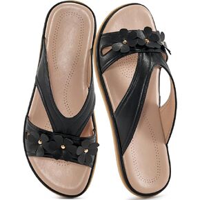 Ecetana Womens Sandals 2025 Comfortable Dressy Summer Beach Slides Lightweight Memory Foam Slip On Flat Shoes