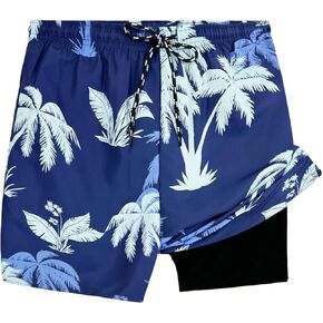 Muscle Killer Men's Swim Trunks with Compression Liner 2 in 1 Board Beach Shorts Quick Dry Swimwear Bathing Suits Swim Short