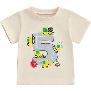 1st 2nd 3rd 4th 5th 6th Birthday Boy Shirt Construction Excavator Number Print Graphic Tee Shirts