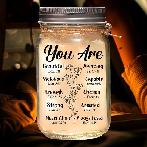 Mothers Day Mason Jars Night Light, Christian Birthday Gifts for Women Mom Sister, Mason Jars 16 Oz 10 LEDs Home Decor, Religious Inspirational Gifts for Her Friend Coworker in Saudi Arabia