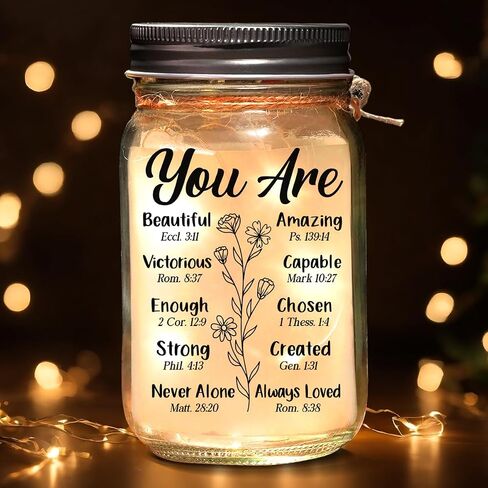 Mothers Day Mason Jars Night Light, Christian Birthday Gifts for Women Mom Sister, Mason Jars 16 Oz 10 LEDs Home Decor, Religious Inspirational Gifts for Her Friend Coworker in Saudi Arabia