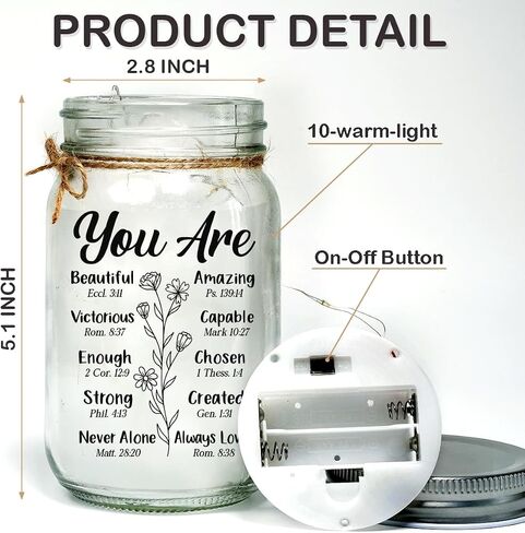 Mothers Day Mason Jars Night Light, Christian Birthday Gifts for Women Mom Sister, Mason Jars 16 Oz 10 LEDs Home Decor, Religious Inspirational Gifts for Her Friend Coworker in Saudi Arabia