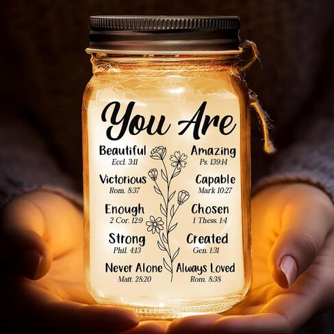 Mothers Day Mason Jars Night Light, Christian Birthday Gifts for Women Mom Sister, Mason Jars 16 Oz 10 LEDs Home Decor, Religious Inspirational Gifts for Her Friend Coworker in Saudi Arabia