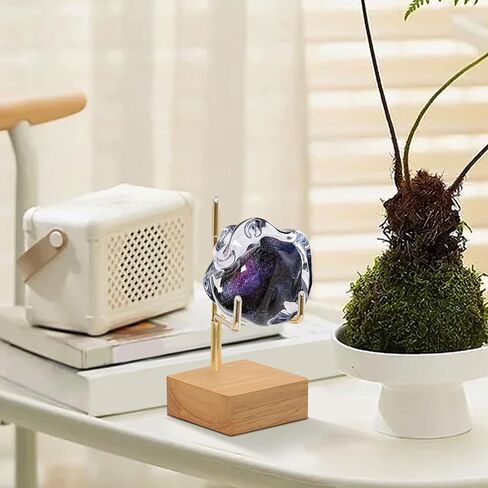Rock Display Stand with Wooden Base, Adjustable Metal Arms Display Stands Crystal Display Stand Small Rock Collection Display Mineral Display Easel for Crystal Gemstones Geodes Fossils (Wooden Color) in Saudi Arabia
