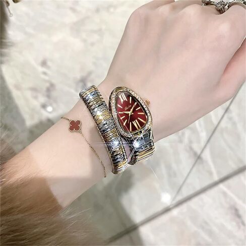 Classic Snake Shape Watch for Women Gold Silver Scaleable Bracelet Womens Watches Bling Diamonds Quartz Ladies Wristwatch in Saudi Arabia