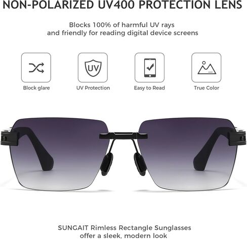 Sungait Rimless Rectangle نظارات شمسية مربعة ظلال بدون إطار للرجال للنساء Y2K حماية UV خمر in Kuwait