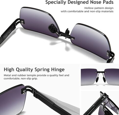 Sungait Rimless Rectangle نظارات شمسية مربعة ظلال بدون إطار للرجال للنساء Y2K حماية UV خمر in Kuwait
