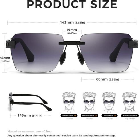 Sungait Rimless Rectangle نظارات شمسية مربعة ظلال بدون إطار للرجال للنساء Y2K حماية UV خمر in Kuwait