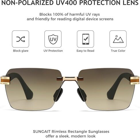 Sungait Rimless Rectangle نظارات شمسية مربعة ظلال بدون إطار للرجال للنساء Y2K حماية UV خمر in Kuwait