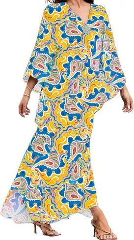 MAKABO Kaftan for Women Dress V Neck Short Sleeve Beach Vacation Bikini Swimsuit Cover Ups Loungewear for Summer in Saudi Arabia