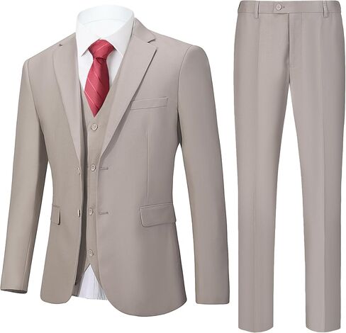 Men's 3 Pieces Slim Fit Suit One Button Notch Lapel Jacket Vest Pants Set Solid Wedding Business Tuxedo Suits in Saudi Arabia