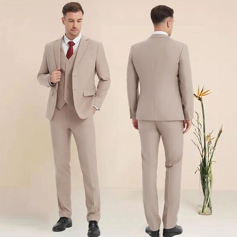 Men's 3 Pieces Slim Fit Suit One Button Notch Lapel Jacket Vest Pants Set Solid Wedding Business Tuxedo Suits in Saudi Arabia