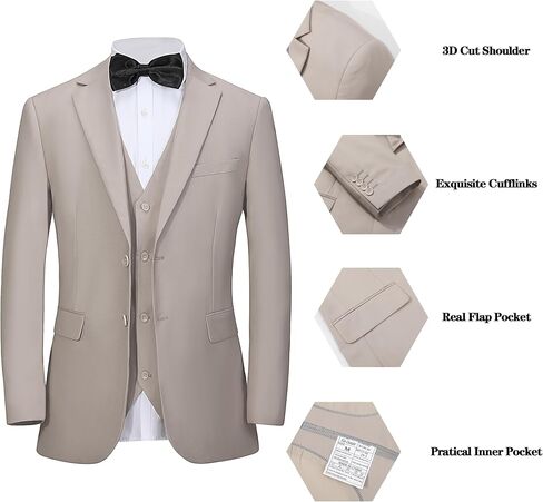 Men's 3 Pieces Slim Fit Suit One Button Notch Lapel Jacket Vest Pants Set Solid Wedding Business Tuxedo Suits in Saudi Arabia