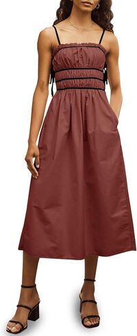 Wenrine Women Summer Spaghetti Strap Bress Dress Alcyfeless Tie Sundress A Sundress A Line Vacation Beach Midi Dresses in Kuwait