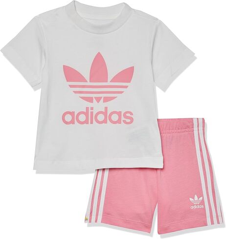 adidas Originals unisex baby Trefoil Shorts Tee and Toddler T Shirt Set, White/Vivid Red, 4T US in Saudi Arabia