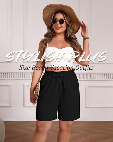 2 Pack Women's Casual Linen Shorts Bermuda Plus Size L-5xl Cotton Knee Length High Waist Summer Shorts with Pockets in Saudi Arabia