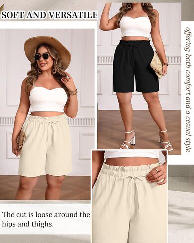 2 Pack Women's Casual Linen Shorts Bermuda Plus Size L-5xl Cotton Knee Length High Waist Summer Shorts with Pockets in Saudi Arabia