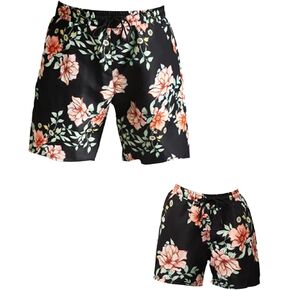 OMZIN Father and Son Swim Trunks Drawstring Elastic Waist Beach Shorts with Pockets