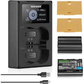 NEEWER NP-W235 Camera Battery Charger Set, Dual Slot USB Charger with LCD, 2 Pack 2400mAh Replacement Batteries Compatible with Fujifilm X-T5 X-T4 GFX 100S X-H2S GFX 50S II VG-XT4 Battery Grip in Kuwait
