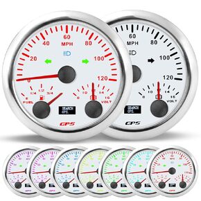 WATERWICH Triple Gauge Kit 85mm Speedometer 120MPH + Fuel Level Gauge + Voltmeter 7 Color 3-in-1 for Car Truck Vehicle Marine Tractor Boat