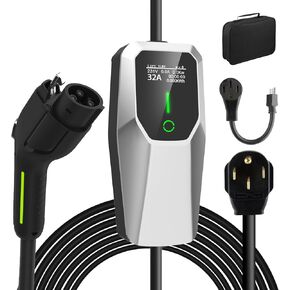 Level 1&2 EV Charger 32Amp 110V-240V with 20FT Cable, Portable Home Charger NEMA 14-50 5-15 Plug for All SAE J1772 Electric Cars