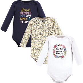 Hudson Baby Unisex Baby Cotton Long-Sleeve Bodysuits, Girls World 3-Pack, Preemie in Kuwait