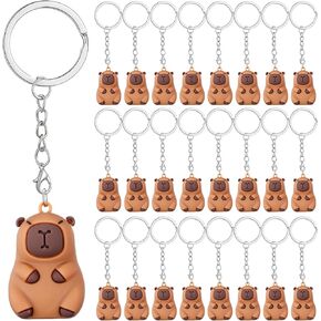 24 PCS CAPYBARA Rubber Keychain Cartoon Rubber Animal Keyring Capybara Party Fords Mini keychain keychain 3d pendant charms subrine acpurine giftors for backpack decoration