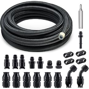 Evil Energy 6an PTFE FUEL LINE KIT 25FT ، AN6 E85 Braided PTFE FUEL HOSE KIT PTFE LINE 25FT Black