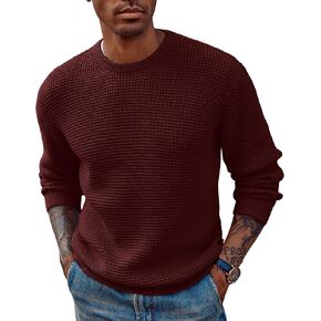 Men's Knitted Sweaters Loose Fit Waffle Texture Pullover Casual Polo Crewneck Sweater