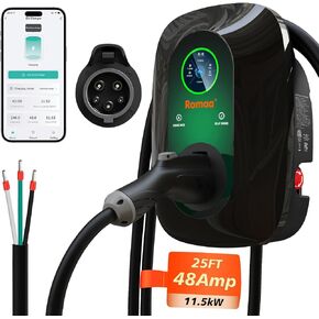 Level 2 EV Charger 48 Amp, J1772 Charger, Hardwired Electric Car Charger, APP Control, 25ft Cable, Wall Mount EV Charger Level 2 for Home, Electric Vehicle Charging Station