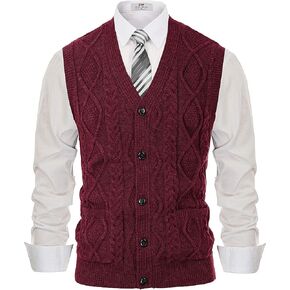 PJ PAUL JONES Men's Sweater Vest V-Neck Sleeveless Cable Knitted Cardigan Vest