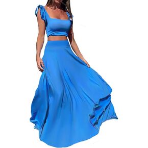 LKOUS Womens Sexy V-Neck Split Long Beach Hawaiian Long Dresses, Solid Color Bodycon Cover Ups Vacation Flowy Maxi Dress