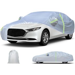 Car Cover Waterproof for 2004-2025 Mazda 3 Sedan, All Weather Full Exterior Covers for Automobiles Outdoor Sun UV Rain Dust Snow Wind Protection, with Zipper Door, Windproof Bands