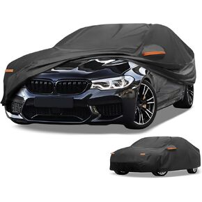 All-Weather Waterproof Car Cover - UV-Resistant Outdoor Full Exterior Protection for BMW 2 Series Sedan 210D-PU Black with Right Side Zipper