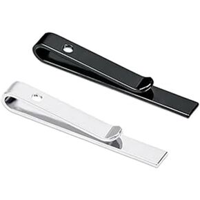 2 Pcs Black & Silver Tie Clips, Tie Clip Black/Silver, Tie Clips for Men, Tie Pin Set for Business Wedding Anniversary and Daily Life