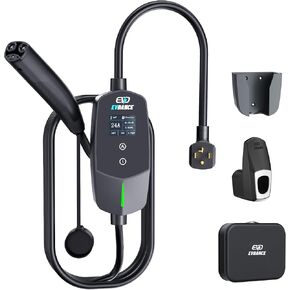 Level 2 EV Charger for Tesla Models, 24Amp 240V NEMA 14-30 Plug, 25FT Cable with Remote-Open Charge Port, 6-24A Adjustable EV Charging Station for Home/Garage Use, IP66 Waterproof