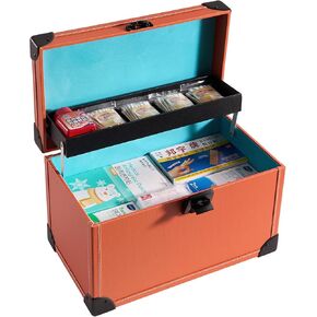 Medicine Lock Box -13.4 x 8.3 x 7.5 Inch（Large ）- Orange with Tray - Childproof Medication Lock Organizer, Medication Lock Box with Key, Locking Box with Portable Storage Case