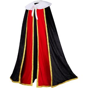 King Cape Man,Queen Cape Women,Halloween King Costume,Adult Medieval Cape with White Fur Collar Gold Border