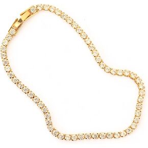 سوار التنس للنساء 18K الذهب الأصفر مطلي جولة 3 مم مكعب Zirconia سوار التنس الكلاسيكية مع تصميم مزدوج المزلاج