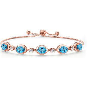Gem Stone King 18K Rose Gold Plated Silver American Blue Mystic Topaz Bracelet For Women | 5.00 Cttw | Gemstone November Birthstone | Oval 7X5MM | Fully Adjustable 9 Inch