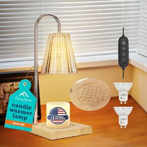APSARAS USA Candle Warmer Lamp with Timer,Adjustable Height Candle Warmer,Dimmable, Home Decor,Wax Warmer Lamp for Jar Candles with 2 Bulbs and Life Flower Wooden Base,Gift Box for Her/Him(TD1290)