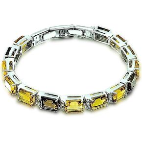 30.56 Cts Smoky Quartz, Citrine, Natural Yellow Quartz Rhodium-Plated 925 Sterling Silver Tennis Bracelet