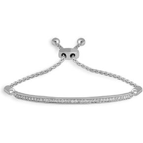 Jewelili Sterling Silver 1/3 Cttw Natural White Round Diamonds Bolo Bracelet, 9.5"