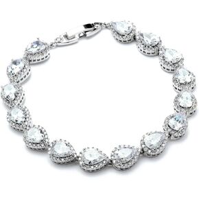 Mariell 6 1/2" CZ Wedding Bridal Tennis Bracelet with Pear-Shaped Halos - Petite Size for Smaller Wrist